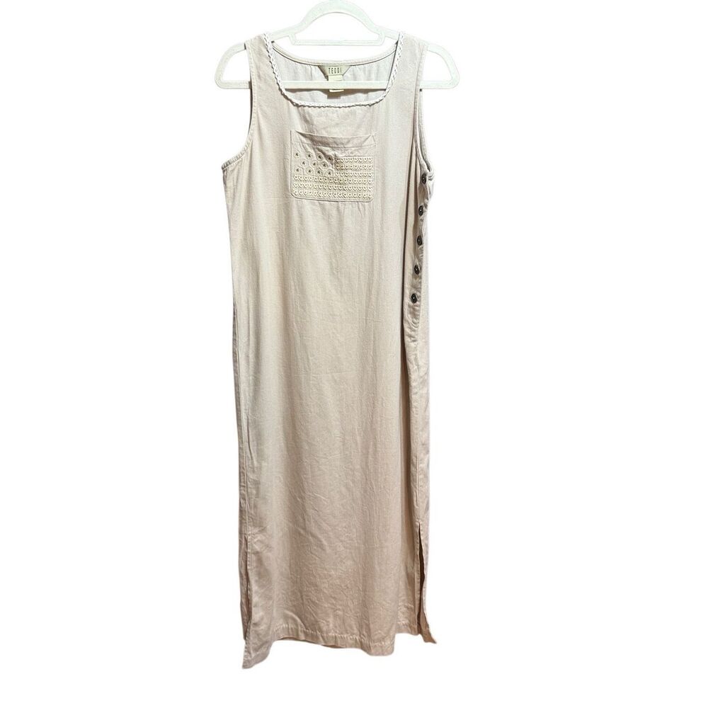 Vintage Teddi Button Side Maxi Dress Boho Cottagecore Neutral Essential Sz S